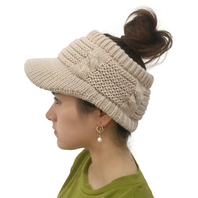 

Tailored Women Twist Peaked Cap Knit Wool Hat Hollow Out Solid Caps