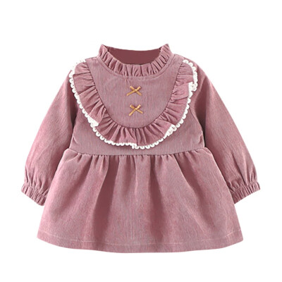 

Autumn Bowknot Round Neck Dress Cute Baby Girl Dress Baby Girls Turn-down Collar Soft Cotton Dress