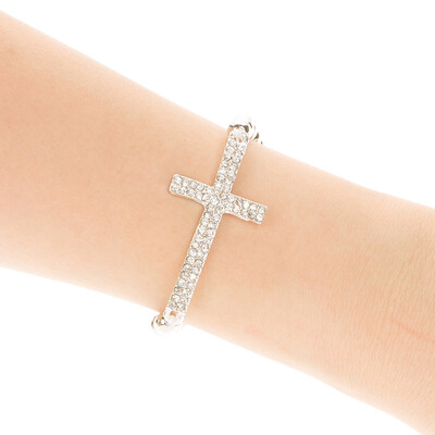 

New Hot Sale Crystal Rhinestone Cross Love Infinity Stretch Beaded Bracelet Gift