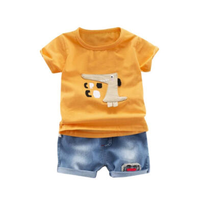 

Baby Clothes Summer Baby Boys Short Sleeve Cartoon Dinosaur Print Tops Blouse T-shirtDenim Shorts Casual Outfits Sets