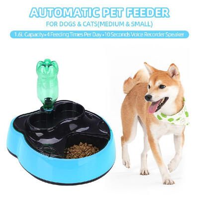 

Automatic Pet Feeder Food Water Dispenser with Voice Record Remind Timer Programmable Portion Control for Small Medium Dogs Cats
