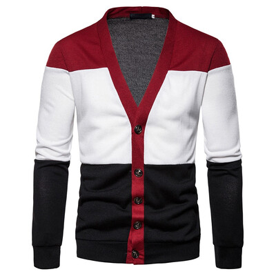 

Toponeto Men Button Knit Trench Coat Jacket Cardigan Stitching Long Sleeve Outwear Blouse