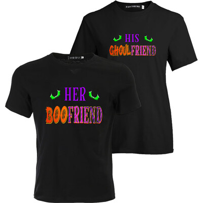 

Tiffley Time Boo & Witch Matching Couple T-Shirt Anniversary Newlywed Matching Set Tops Halloween Gifts