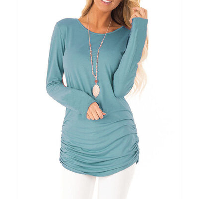 

Women Autumn Fashion Concise Casual All-match Solid Color Long Sleeve Round Collar Shirts
