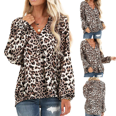 

Tailored Womens Ladies Autumn Loose Slim Leopard Print Long Sleeve Blouse Tops Shirt