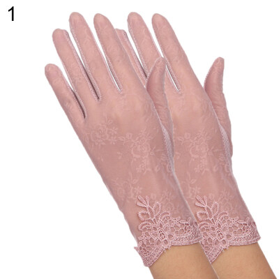 

Lady Fashion Ice Silk Flower UV Protection Non-Slip Driving Screentouch Gloves