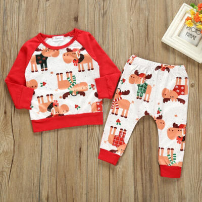 

Newborn Baby Boy Girl Christmas Top T-Shirt Long Pants Xmas Playsuit Bodysuit AU