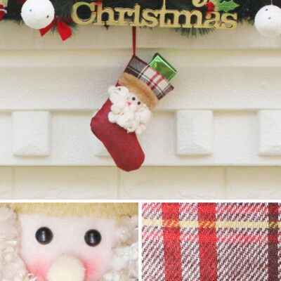 

Happy Year Christmas Stockings Socks Plaid Santa Claus Candy Gift Bag Tree Hanging Ornament Xmas Decoration