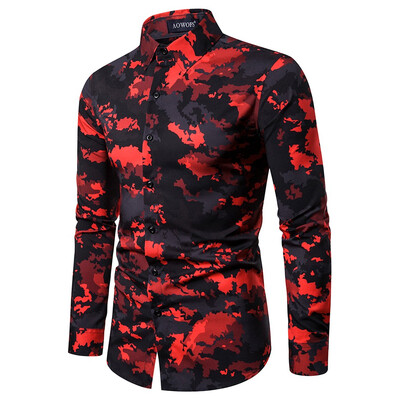

Toponeto Mens Ethnic Style Vintage Printing Slim Long Sleeve Dress Shirt Blouse Tops