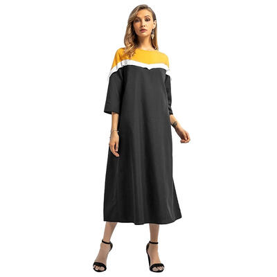 

Women Color Splicing Loose Abaya Dubai Kaftan Robe Islamic Muslim Dress