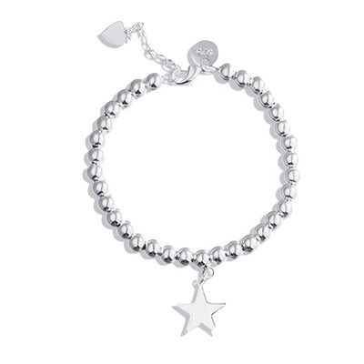 

New Fashion Brand Silver Plated Love Small Bead Star Pendant Bracelet Bangle Woman Party Gift