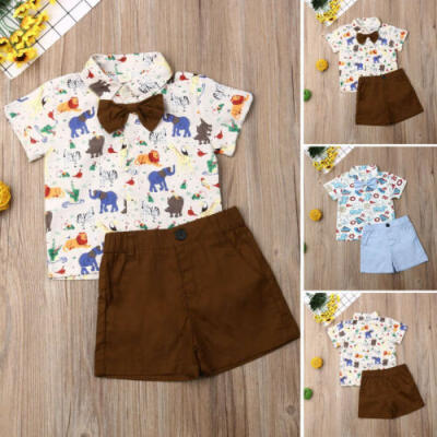 

Newborn Kids Baby Boys Summer Tie Tops T-shirt Pants Shorts Animals Outfits Set