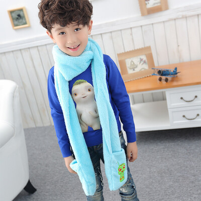 

Korean version of boys&girls thick warm cartoon plush large pocket embroidery scarf gloves winter cute bib