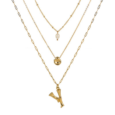 

Natural Pearl Beads Fashion 26 Letter Necklaces Pendants alphabet Gold Color Choker Initial Necklace Women Girl Jewelry Collier