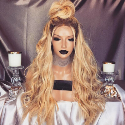 

〖Follure〗Womens Fashion Front lace Wig Gold Synthetic Hair Long Wigs Wave Curly Wig
