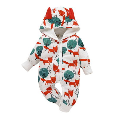 

Spring Autumn Casual Jumpsuits Baby Printing Long Sleeve Hooded Rompers Kids Toddler Bodysuit