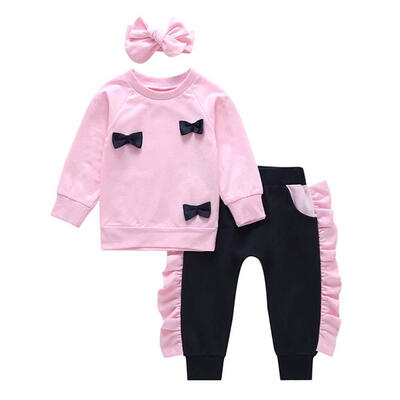 

3pcsset Cute Baby Girls Clothes Bowknot Long Sleeve Tops Pants Hairband