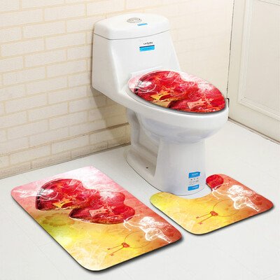 

〖Follure〗3PCS Valentines Day Pattern Non Slip Toilet Seat Cover Rug Bathroom Set Decor