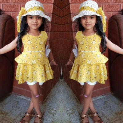 

3pcs Cute Baby Girl Sleeveless Summer Vest TopsShortsHat Clothes Set Outfits