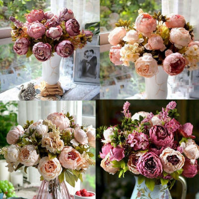 

New Artificial Peony Silk Flower Leaf Bouquet Wedding Party Home Garden Decor