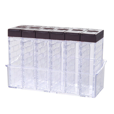 

6 in 1 Spice Salt Sugar Jar Transparent Seasoning Storage Box Kitchen Container