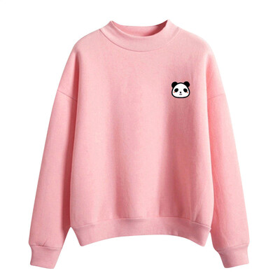 

Toponeto Women O-Neck Solid Color Panda Pattern Long Sleeve Plus Velvet Sweatshirt