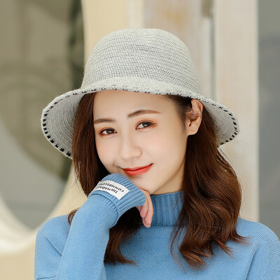 

Autumn&Winter New Korean Edition Leisure Chao Womens Knitted Wool Hat Pure Wool Heating Pot Cap Fishermans hat