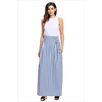 

Multicolor Stripe Non-Removable Belt Bohemian Maxi Skirt 65037