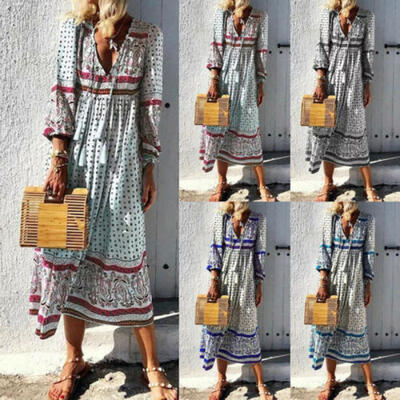 

FASHION Women Wrap Summer Boho Half-Sleeve Floral Paisley Maxi Print Dress