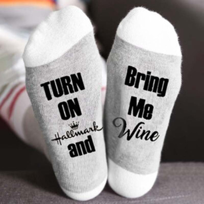 

Personalised Socks Letter Printed Socks Turn On Hallmark And Bring Me Wine Funny Socks Unisex Socks