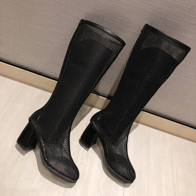

Summer hollowed-out mesh yarn 100 high mesh boots long heel hollowed out long boots