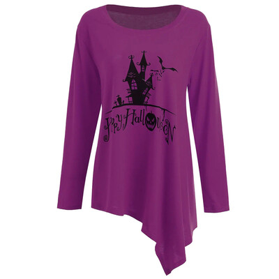 

Roseonmyhand Women Casual Plus Size Halloween Print O-Neck Long Sleeve Irregular Tops