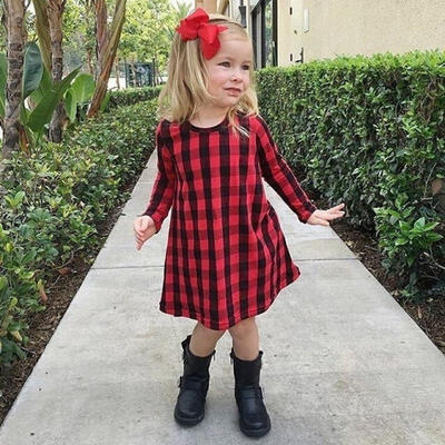 

1-6Years Casual Baby Kids Girls Child Dress Checked Party Princess Formal Dresses