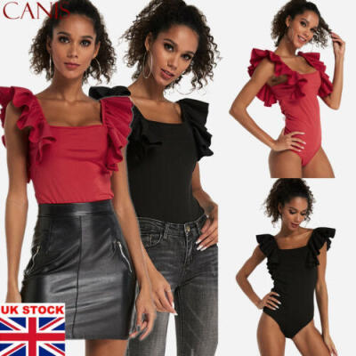 

UK Sexy Womens Layered Ruffle Off Shoulder Bandeau Bodysuit Ladies Leotard Tops