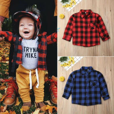 

Christmas Toddler Baby Girl Boy Clothes Plaid Long Sleeve Top Shirt Coat Jacket
