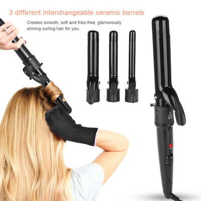 

3 IN 1 Professional Hair Curler Iron Wand Roller With Interchangeable Ceramic Ion Barrels And GloveHair Curler Hair Roller
