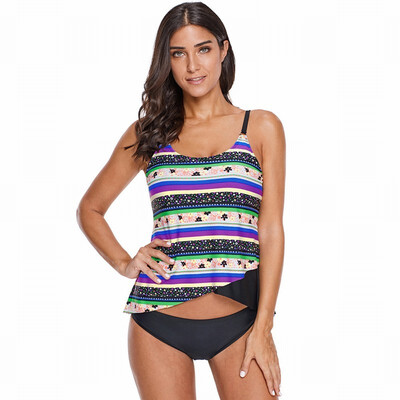

Womens Swimwear seaside vacation surfing asymmetric pattern vest swimwear top