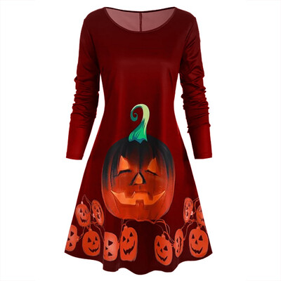 

Tailored Womens Winter Zipper Pumpkin Print Long Sleeve Halloween Plus Size Mini Dress