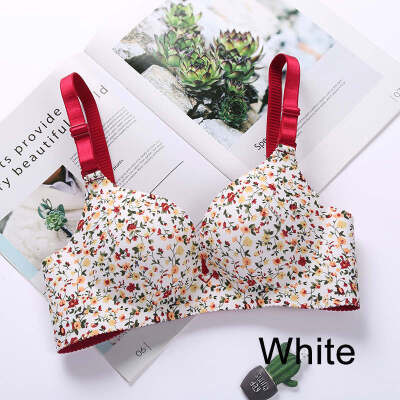 

Women Floral Push Up Seamless Bra Sexy Lingerie Flower Print Gathered Bras One-Piece Underwear