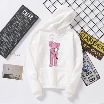 

Hooded Sweatshirt Pink Doll Embroidery Print Couple Polyester O-Neck Round Neck Full Sleeve Length