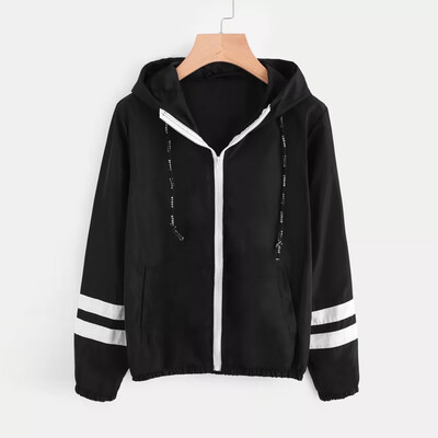 

Roseonmyhand Women Long Sleeve Patchwork Thin Skinsuits Hooded Zipper Pockets Sport Coat
