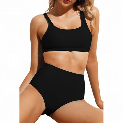 

Strap bikini with chest pad high waist flat angle high elastic split swimsuit