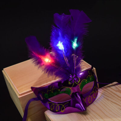 

LED Light Up Feather Mask For Women Girls Halloween Masquerade Mask Half Face Party Dance Mask Festival Costume Props