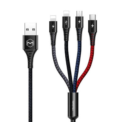 

12m 4 in 1 Fast Charging Charger Cable with 2 Lighting 8 Pin Micro USB Type-C for iPhone Android