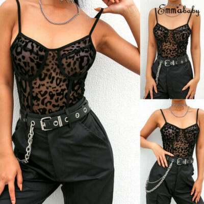 

Sexy Women Sleeveless Deep V Neck Bodycon Bodysuit Jumpsuit Leotard Tops