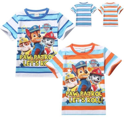 

Cute Cartoon Paw Patrol Print Stripe Kids Boys Girls Tops T-Shirt Clothes 3-8Y