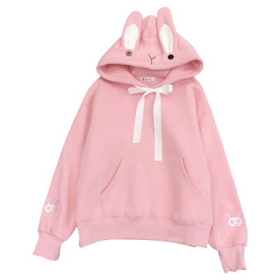 

Sweet Style Kpop Cute Rabbit Ears Hoodies Women Solid Plus Size Womens Hooded Pullover Thicken Long-sleeved Hoodie sweatshirt