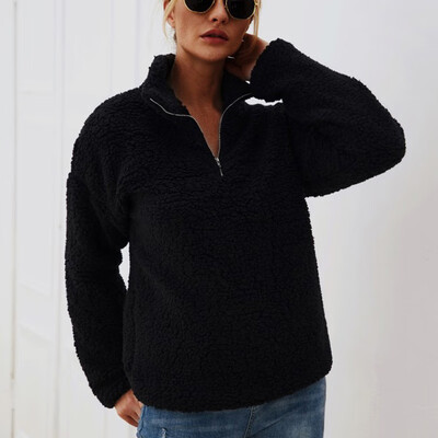 

Womens Casual Long Sleeves Loose Pullover Tops Winter Warm Zipper Sweatshirt