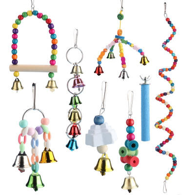 

Greensen 8Pcs Set Bird Chewing Toy Climbing Hanging Bell Pet Parrot Hammock Swing Toy Pet Accessories