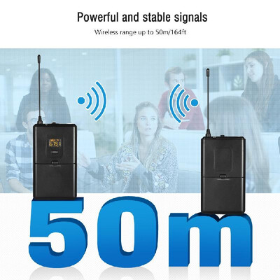 

Professional UHF Wireless Microphone System Transmitter & Receivers Set 16-Channels with Lavalier Lapel Microphone Compatible with